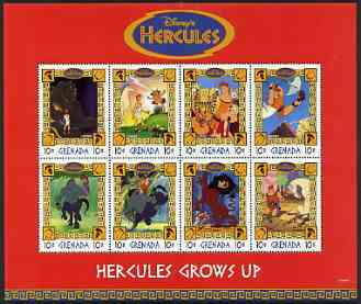 Grenada 1998 Hercules Disney Cartoon Film perf sheetlet containing 8 x 10c values unmounted mint, SG 3561-68, stamps on , stamps on  stamps on disney, stamps on  stamps on cartoons, stamps on  stamps on films, stamps on  stamps on cinema, stamps on  stamps on hercules