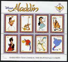 Guyana 1993 Disneys Aladdin perf sheetlet containing 8 x $7.65 values unmounted mint, SG 3783-90, stamps on disney, stamps on cartoons, stamps on films, stamps on cinema, stamps on cats, stamps on tigers