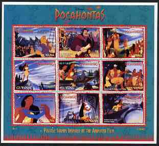 Guyana 1995 Disneys Pocahontas perf sheetlet containing 9 x $8 values unmounted mint, SG 4386-94, stamps on disney, stamps on cartoons, stamps on films, stamps on cinema, stamps on indians, stamps on americana, stamps on ships