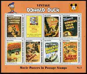 Guyana 1994 Disney's Vintage Donald Duck Movie Posters #2 (incl Gold Mine) perf sheetlet containing 7 x $5 values unmounted mint, similar to SG 3736-43, stamps on disney, stamps on cartoons, stamps on films, stamps on cinema, stamps on mining, stamps on smiths