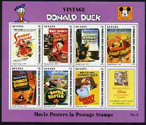 Guyana 1994 Disney's Vintage Donald Duck Movie Posters #3 (incl Eyes) perf sheetlet containing 7 x $5 values unmounted mint, similar to SG 3744-51, stamps on disney, stamps on cartoons, stamps on films, stamps on cinema, stamps on eyes