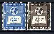 Pakistan 1958 Tenth Anniversary of Declaration of Human Rights perf set of 2 unmounted mint, SG 99-100*, stamps on human rights, stamps on globes