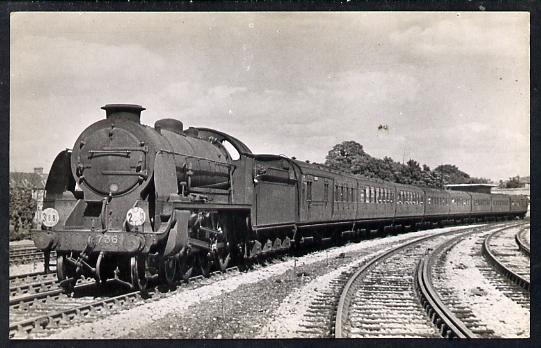 Postcard by Ian Allan - SR Bournmouth to Waterloo express hauled by King Arthur Class 4-6-0 No.736 Excalibur, black & white, unused and in good condition, stamps on , stamps on  stamps on railways