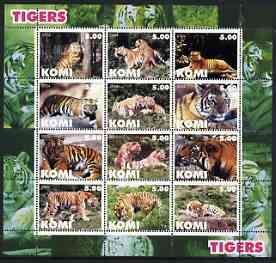 Komi Republic 2004 Tigers perf sheetlet containing set of 12 values unmounted mint, stamps on cats, stamps on tigers