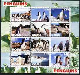 Komi Republic 2004 Penguins perf sheetlet containing set of 12 values unmounted mint, stamps on birds, stamps on polar, stamps on penguins