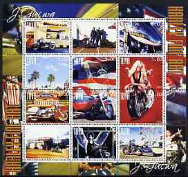 Touva 2004 Motorcycles - Harley Fine Art perf sheetlet #1 containing set of 12 values unmounted mint, stamps on motorbikes, stamps on liberty, stamps on americana