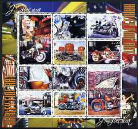 Touva 2004 Motorcycles - Harley Fine Art perf sheetlet #2 containing set of 12 values unmounted mint, stamps on , stamps on  stamps on motorbikes