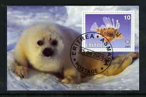 Eritrea 2001 Fish & Seal imperf souvenir sheet (with Rotary Logo) fine cto used, stamps on animals, stamps on rotary, stamps on fish, stamps on seals