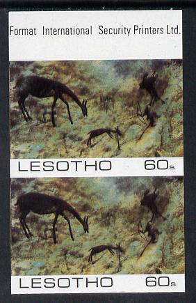 Lesotho 1983 Hunters attacking Reedbuck (Rock Paintings) 60s value imperf pair unmounted mint (SG 542), stamps on , stamps on  stamps on animals, stamps on  stamps on arts, stamps on  stamps on hunting