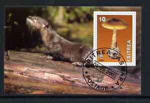 Eritrea 2001 Mushroom & Otter imperf souvenir sheet (with Rotary Logo) fine cto used, stamps on , stamps on  stamps on animals, stamps on  stamps on otters, stamps on  stamps on fungi, stamps on  stamps on rotary