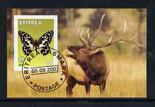 Eritrea 2001 Butterfly & Deer imperf souvenir sheet (with Scout Logo) fine cto used, stamps on , stamps on  stamps on animals, stamps on  stamps on scouts, stamps on  stamps on butterflies, stamps on  stamps on deer