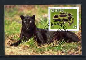 Eritrea 2001 Panther & Frog imperf souvenir sheet (with Scout Logo) fine cto used, stamps on , stamps on  stamps on animals, stamps on  stamps on scouts, stamps on  stamps on cats, stamps on  stamps on panthers, stamps on  stamps on frogs