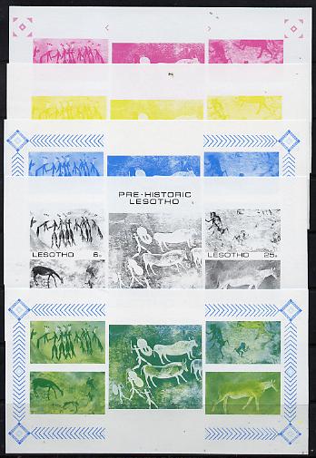 Lesotho 1983 Rock Paintings m/sheet the set of 5 imperf progressive proofs comprising the 4 individual colours plus blue & Yellow composite, unmounted mint and extremely rare (as SG MS 544), stamps on , stamps on  stamps on animals  arts