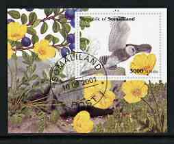 Somaliland 2001 Owls imperf souvenir sheet cto used, stamps on birds, stamps on birds of prey, stamps on owls