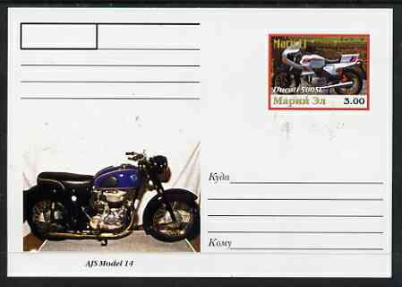 Marij El Republic 1999 Motorcycles postal stationery card No.01 from a series of 16 showing Ducati & AJS, unused and pristine, stamps on , stamps on  stamps on motorbikes