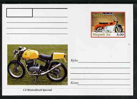 Marij El Republic 1999 Motorcycles postal stationery card No.04 from a series of 16 showing Ariel & CZ, unused and pristine, stamps on , stamps on  stamps on motorbikes