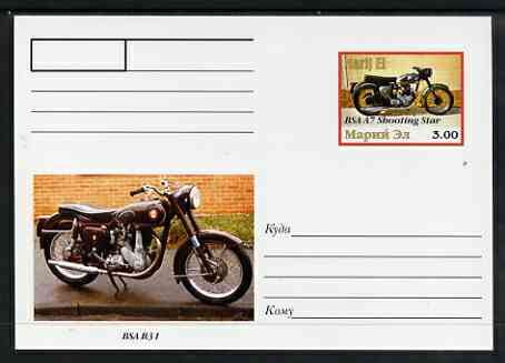 Marij El Republic 1999 Motorcycles postal stationery card No.08 from a series of 16 showing BSA A7 & B31, unused and pristine, stamps on motorbikes