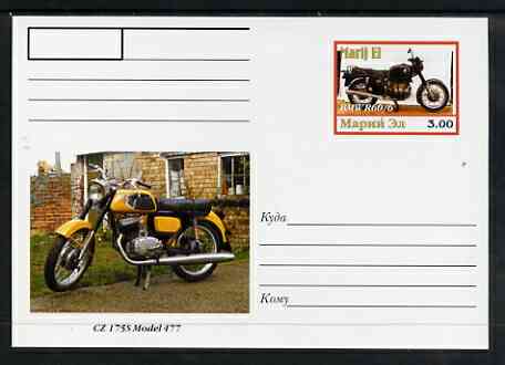 Marij El Republic 1999 Motorcycles postal stationery card No.12 from a series of 16 showing BMW & CZ, unused and pristine, stamps on motorbikes