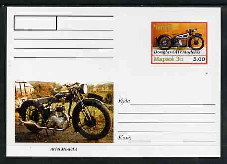 Marij El Republic 1999 Motorcycles postal stationery card No.16 from a series of 16 showing Douglas OHV & Ariel A, unused and pristine, stamps on , stamps on  stamps on motorbikes