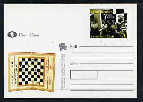 Turkmenistan 1999 Chess Classic postal stationery card No.3 from a series of 6 showing Four players, unused and pristine, stamps on , stamps on  stamps on chess