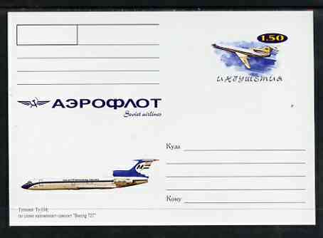 Ingushetia Republic 1999 Aeroflot Soviet Airlines postal stationery card No.10 from a series of 16 showing Ty-154, unused and pristine, stamps on aviation