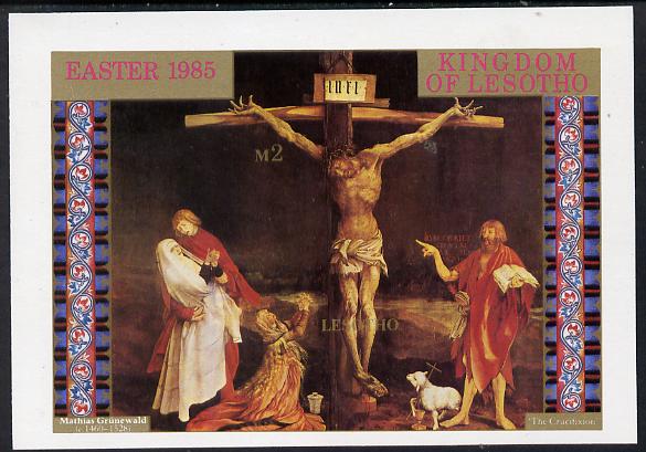 Lesotho 1985 Easter Gr\9Fnewalds Crucifiction unmounted mint imperf m/sheet (SG MS 634), stamps on arts, stamps on easter, stamps on religion
