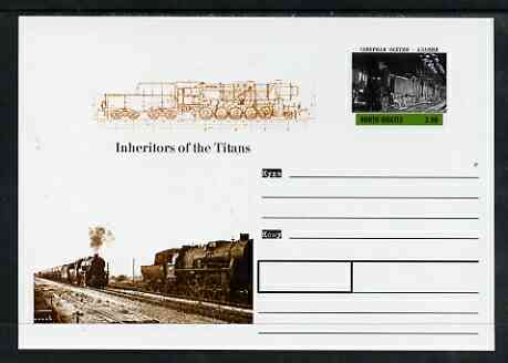 North Ossetia Republic 1999 Steam Locomotives #2 postal stationery card unused and pristine, stamps on , stamps on  stamps on railways