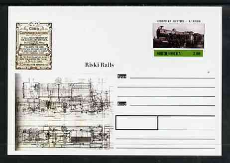 North Ossetia Republic 1999 Steam Locomotives #4 postal stationery card unused and pristine, stamps on , stamps on  stamps on railways