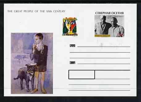 North Ossetia Republic 1999 Great People of the 20th Century #1 postal stationery card unused and pristine showing Picasso, stamps on , stamps on  stamps on millennium.arts, stamps on  stamps on picasso