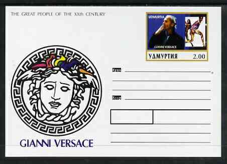 Udmurtia Republic 1999 Great People of the 20th Century #3 postal stationery card unused and pristine showing Gianni Versace, stamps on , stamps on  stamps on millennium, stamps on  stamps on personalities, stamps on  stamps on fashion