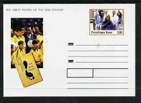 Komi Republic 1999 Great People of the 20th Century #1 postal stationery card unused and pristine showing Pele, stamps on millennium, stamps on personalities, stamps on football, stamps on sport