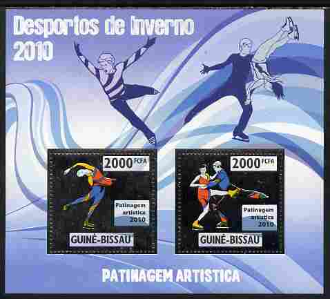 Guinea - Bissau 2010 Winter Olympic Sports - Figure Skating perf sheetlet containing 2 values in silver unmounted mint, stamps on , stamps on  stamps on olympics, stamps on  stamps on sport, stamps on  stamps on skating, stamps on  stamps on ice skating, stamps on  stamps on dancing