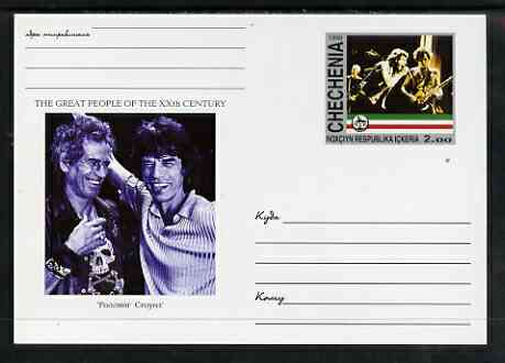 Chechenia 1999 Great People of the 20th Century #2 postal stationery card unused and pristine showing Keith Richards & Mick Jagger, stamps on millennium, stamps on personalities, stamps on music, stamps on rock