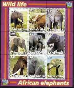 Tanzania 2003 Wild Life - Elephants perf sheetlet containing set of 9 values unmounted mint, stamps on , stamps on  stamps on animals, stamps on  stamps on elephants