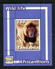 Tanzania 2003 Wild Life - Lions perf souvenir sheet unmounted mint, stamps on animals, stamps on lions, stamps on cats