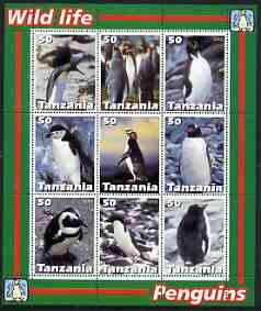 Tanzania 2003 Wild Life - Penguins perf sheetlet containing set of 9 values unmounted mint, stamps on , stamps on  stamps on birds, stamps on  stamps on penguins, stamps on  stamps on polar