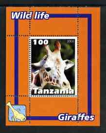 Tanzania 2003 Wild Life - Giraffes perf souvenir sheet unmounted mint, stamps on animals, stamps on giraffes