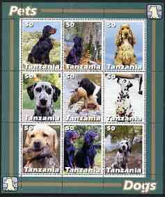 Tanzania 2003 Pets - Dogs perf sheetlet containing set of 9 values unmounted mint, stamps on , stamps on  stamps on dogs