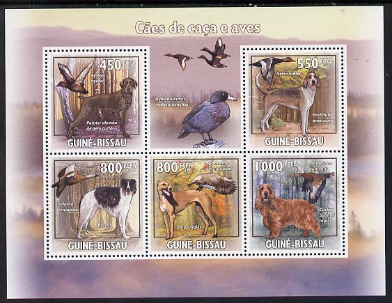 Guinea - Bissau 2009 Hunting Dogs & Birds perf sheetlet containing 5 values unmounted mint, stamps on dogs, stamps on birds, stamps on ducks, stamps on hunting