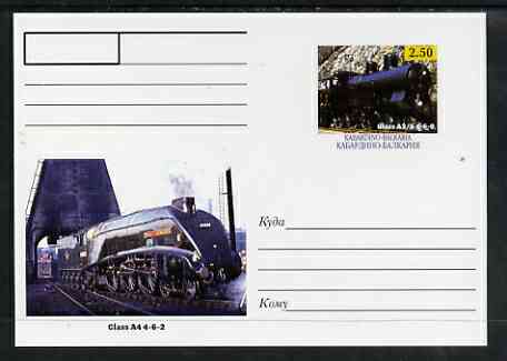 Kabardino-Balkaria Republic 1999 Steam Locomotives of the World #04 postal stationery card unused and pristine showing Class A3/5 4-6-0 and Clas A4 4-6-2, stamps on railways