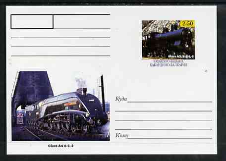 Kabardino-Balkaria Republic 1999 Steam Locomotives of the World #04 postal stationery card unused and pristine showing Class A3/5 4-6-0 and Clas A4 4-6-2, stamps on , stamps on  stamps on railways