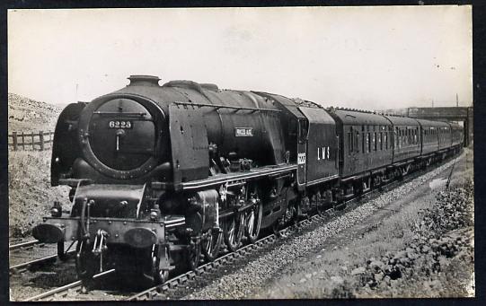 Postcard by Ian Allan - LMS Up Royal Scot headed by Princess Coronation Class 4-6-2 No.6223 Princess Alice, black & white, unused and in good condition, stamps on , stamps on  stamps on railways