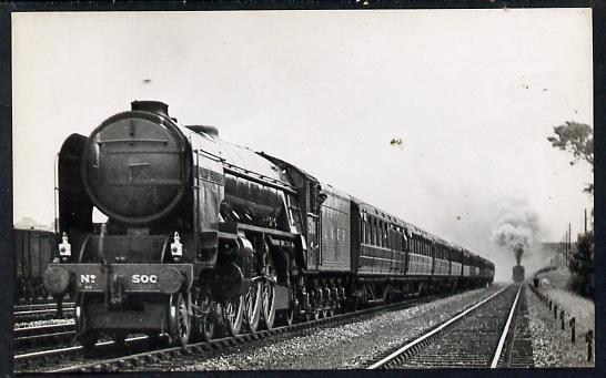 Postcard by Ian Allan - LNER Kings Cross to Newcastle Express Class A2 4-6-2 No.500 Edward Thompson, black & white, unused and in good condition, stamps on railways