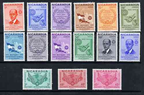 Nicaragua 1955 50th Anniversary of Rotary International perf set of 15 unmounted mint, SG 1223-37, stamps on rotary