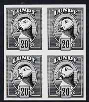 Lundy 1982 Puffin def 20p black in issued colour imperforate unmounted mint block of 4, stamps on , stamps on  stamps on birds, stamps on  stamps on lundy, stamps on  stamps on puffins