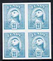 Lundy 1982 Puffin def 21p pale blue in issued colour imperforate unmounted mint block of 4, stamps on , stamps on  stamps on birds, stamps on  stamps on lundy, stamps on  stamps on puffins