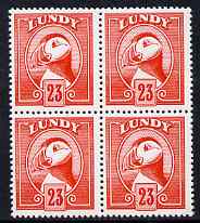 Lundy 1982 Puffin def 23p vermilion perf colour trial unmounted mint block of 4, stamps on , stamps on  stamps on birds, stamps on  stamps on lundy, stamps on  stamps on puffins