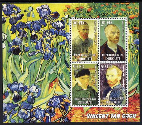 Djibouti 2003 Vincent Van Gogh perf sheetlet containing 4 values unmounted mint, stamps on , stamps on  stamps on personalities, stamps on  stamps on arts, stamps on  stamps on van gogh