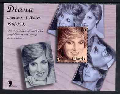 Liberia 1997 Princess Diana Memorial perf m/sheet (Pencil sketch surrounded by5 similar portraits) unmounted mint, stamps on royalty, stamps on diana