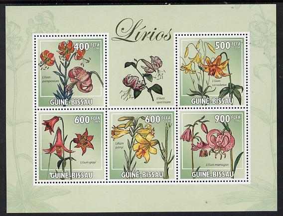 Guinea - Bissau 2009 Lilies perf sheetlet containing 5 values unmounted mint, stamps on , stamps on  stamps on flowers, stamps on  stamps on lilies